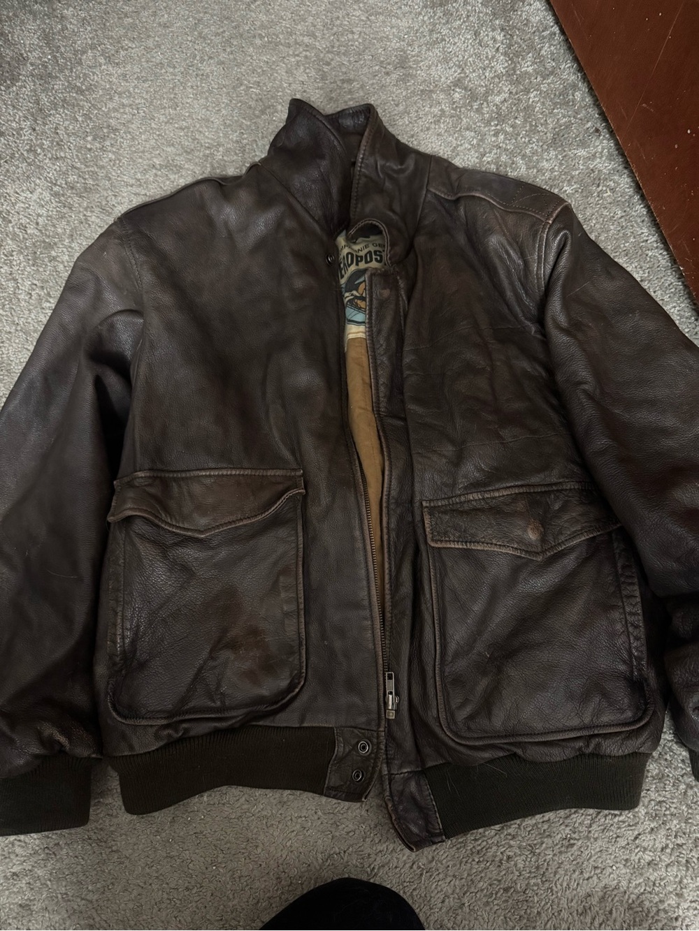 Aeropostale Dark Brown Leather Bomber Jacket